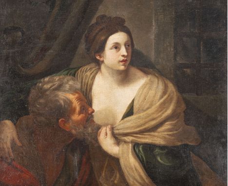 FRANKO-ITALIENISCHER CARAVAGGIST DES SPÄTEN 17. JH.CARITAS ROMANA Öl auf Leinwand (altdoubl.). 110 x 108,5 cm (R. 114 x 129 c