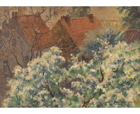 KARL OTTO MATTHAEI1863 Hmburg - 1931 Bremen'Blühender Birnbaum' Öl auf Malkarton. 45 x 60 cm (R. 56 x 71 cm). Signiert unten 