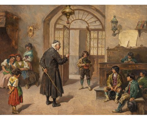 FRANCESCO BERGAMINI (UMKREIS)1815 - 1883Im Unterricht Öl auf Leinwand (doubl.). 62 x 81 cm (R. 74 x 94 cm). Schwer leserlich 