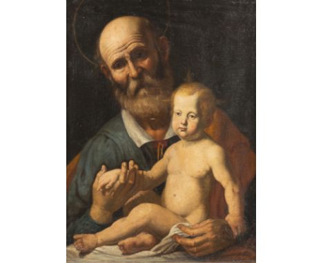 FLÄMISCHE SCHULE DES 17. JH.DER HEILIGE JOSEPH MIT DEM CHRISTUSKIND Öl auf Leinwand (altdoubl.). 67 x 52 cm (R. 83,5 x 67 cm)