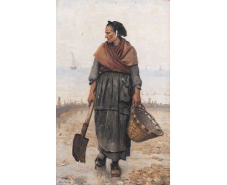 EUGENE FEYEN1815 Bey-sur-Seille - 1908 ParisÄltere Fischerin Öl auf Papier, Platte. 49 x 32 cm (R. 63 x 45 cm). Signiert unte