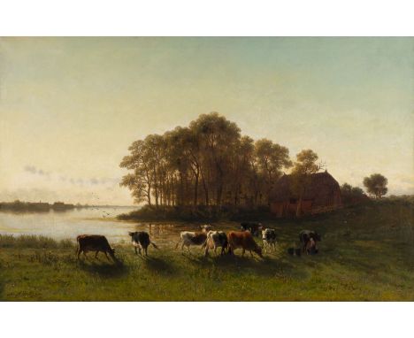 ALEXANDER MOLLINGER('Godard Alexander Gerrit Philip Mollinger')1836 Utrecht - 1867 ebendaAbendlandschaft mit Viehherde am Was