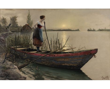 EUGEN NIETHETätig Ende 19./ Anfang 20. JhIn Erwartung (1904) Öl auf Leinwand. 68  x 103 cm (R. 84 x 120 cm). Signiert und dat