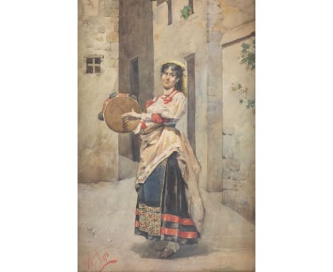 GIUSEPPE AURELI1858 Rom - 1929 AnzioTamburinspielerin (1878) Aquarell auf Papier. 44 x 31 cm (R. 58 x 44 cm). Signiert und da