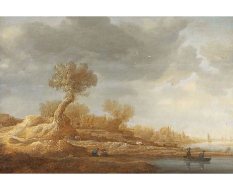 JAN COELENBIER1610 Haarlem - 1680 EbendaNIEDERLÄNDISCHE FLUSSLANDSCHAFT MIT FISCHERN Öl auf Eichenholztafel. 43 x 63,5 cm (R.