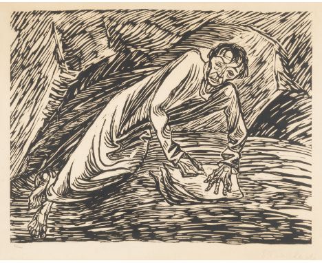 ERNST BARLACH1870 Wedel - 1938 Rostock'SCHREIBENDER PROPHET' ('JOHANNES AUF PATMOS' - 1919) Holzschnitt auf Papier. DM 27,5 x