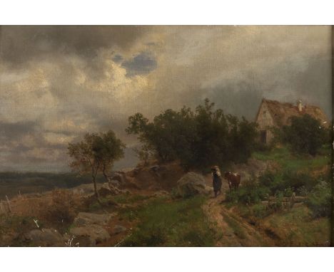 CARL SCHWEICH1823 Darmstadt - 1898 DüsseldorfSommerlandschaft mit Bauernhaus Öl auf Leinwand. 43 x 63 cm (R. 64 x 85 cm). Sig