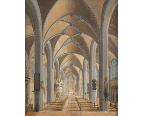 CHRISTIAN STÖCKLIN14. Juli. 1741 Genf - Juni 1795 Frankfurt/MainKIRCHENINTERIEUR Öl auf Eichenholztafel. 33 x 27 cm (R. 42 x 