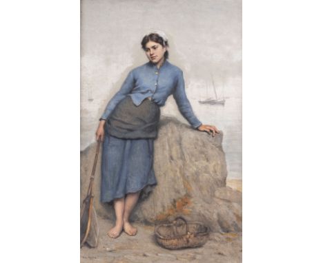 EUGENE FEYEN1815 Bey-sur-Seille - 1908 ParisJunge Fischerin Öl auf Papier, Platte. 49x 32 cm (R. 63 x 45 cm). Signiert unten 