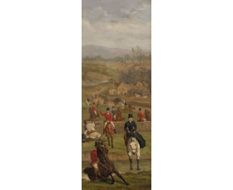 EDWARD BENJAMIN HERBERTE1857 - 1893Paar Gemälde. Parforcejagd Jew. Öl auf Holz (doubl.). Jew. 64 x 25 cm (R. 82 x 43 cm). Jew