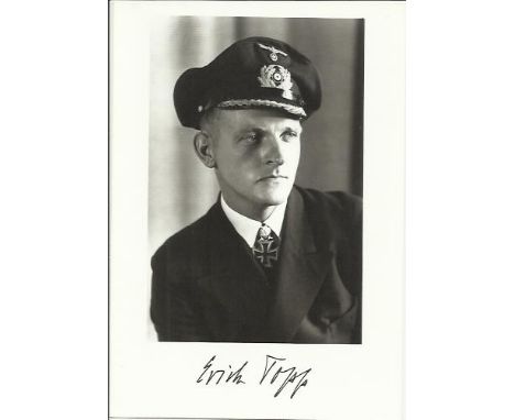  Erich Topp Black and white 6x4 portrait photograph signed by Erich Topp (1914 - 2005) the third most successful U-Boat Comma