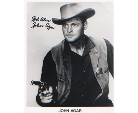 John Agar. signed10x8 picture of the vintage cowboy. Crease to top right corner. Very good. Est £10 - 15