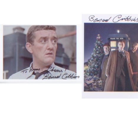  Dr Who. Bernard Cribbins. a pair of two signed p/c sized pictures playing different characters from Dr Who. One from the Pet