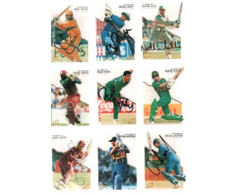  1996 Cricket World Cup album with 57 signed Futera trade cards inc. Mark Taylor, Graham Thorpe, Nathan Astle, Waqar Younis, 