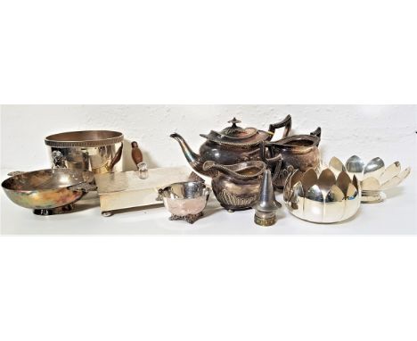 LARGE SELECTION OF SILVER PLATEincluding a large quaich; matching tea pot, milk jug and twin handled sugar bowl; two Reed & B