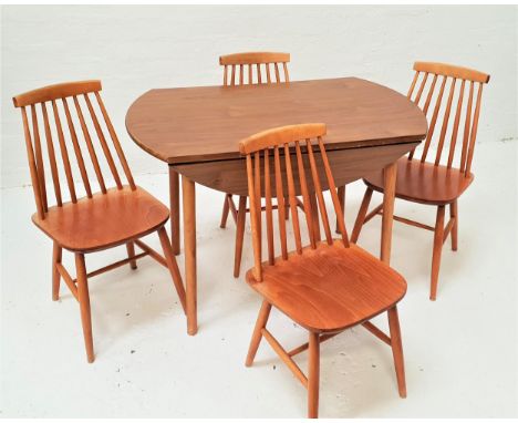 POL DINETTE KITCHEN TABLEwith shaped drop oak effect formica flaps and top, on turned supports, 106cm wide, together with fou