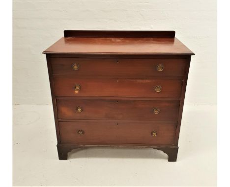EDWARDIAN MAHOGANY AND INLAID CHESTwith a shaped raised back above a moulded top, with four long graduated drawers below, sta