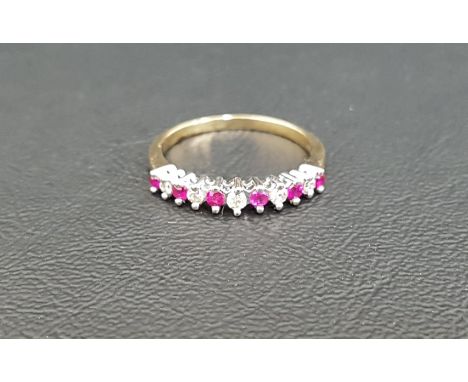 RUBY AND DIAMOND ELEVEN STONE RINGwith alternating diamonds and rubies, on nine carat gold shank, ring size O 