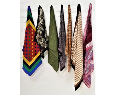 SELECTION OF LADIES VINTAGE DESIGNER SILK SCARVESof various colours and designs, including four by Jaeger, one by Bill Blass,