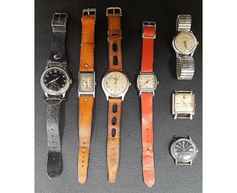 INTERESTING SELECTION OF SEVEN VINTAGE WRISTWATCHESincluding a Tissot Antimagnetique with black dial, the movement numbered 7