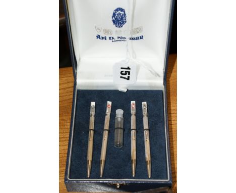 Set of 4 engine-turned Sterling silver playing card game marker pencil set in presentation box by Ari. D Norman, London