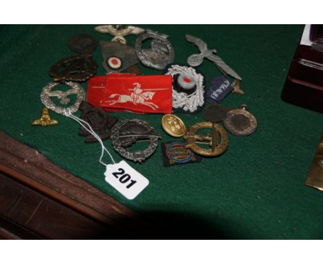 Nine German Nazi military and naval badges, a British Royal Corps Army Ordnance badge, boxing medal awarded to senior interme