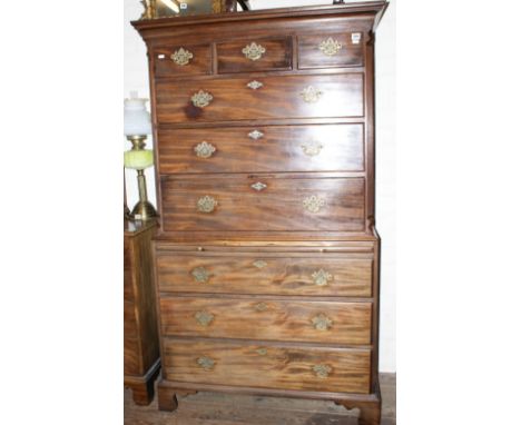 19th centuty mahogany chest on chest with dressing slide on bracket feet 102 cm