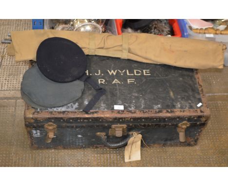 RAF TRUNK, 2 HATS &amp; CAMPAIGN BED    