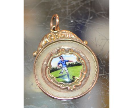 9 CARAT GOLD &amp; ENAMEL FOOTBALL MEDAL - APPROXIMATE WEIGHT = 5.1 GRAMS    