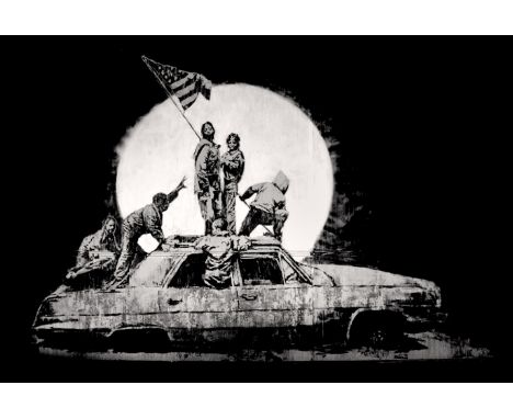 Banksy (British b.1974) ‘Flag (Silver)’, 2006, screen print on silver cheomalux paper, numbered from an edition of 1000 verso