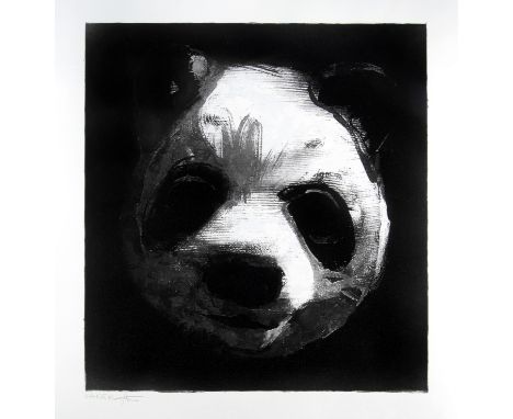 Charming Baker (British .1964), 'Flocked Panda Head', 2018, unique, hand embellished flocked screen print on paper, signed in