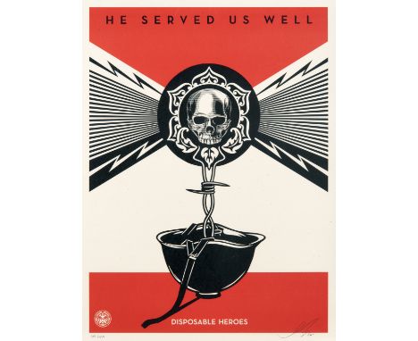 Shepard Fairey (American b.1970), 'Disposable Heroes', 2012, screen print in colours on paper, signed, dated and numbered fro
