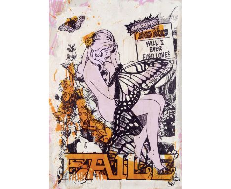 Faile (Collaboration) 'Butterfly Girl (Pink &amp; Cream)', 2006, acrylic and silkscreen ink on Lenox 100 paper, signed in pen