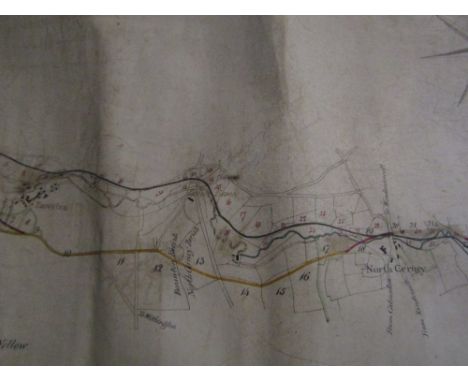 Plan of the Intended Turnpike Road from Cirencester to Cheltenham, hand coloured - Trinder surveyor 1820 - distance 14 miles,