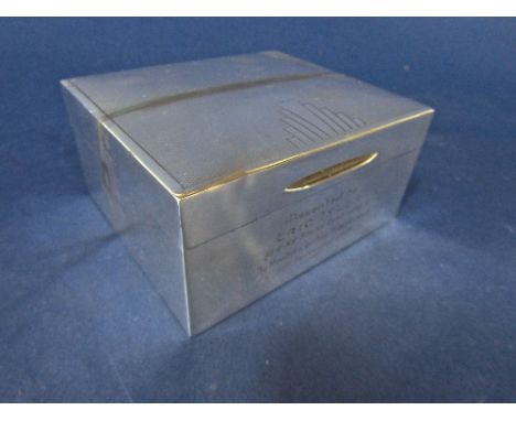 1930s art deco engine turned cigarette box with fan motif to lid, the hinged lid enclosing a cedar lined interior, maker TWL,