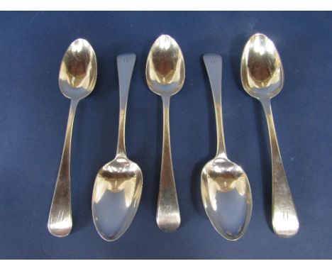 Five William IV silver Old English dessert spoons, maker William Bateman, London 1835/36, 6.5oz approx