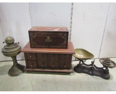 A 19th century rosewood tea caddy with decorative inlaid mother-of-pearl detail together with a small  hard wood table top ch