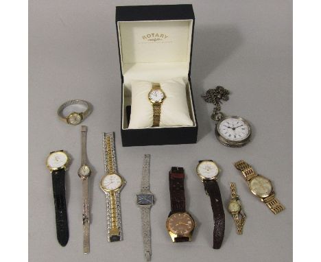 A mixed collection of various gent's and ladies watches to include a ladies boxed Rotary watch with papers, ladies silver Tis