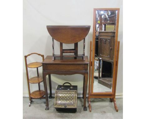 One lot of miscellaneous small furniture, etc to include an oak occasional or side table of rectangular form with frieze draw