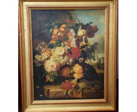 Two oleograph type coloured prints of floral still lifes in the 18th/19th century manner, 50 x 39cm (2)