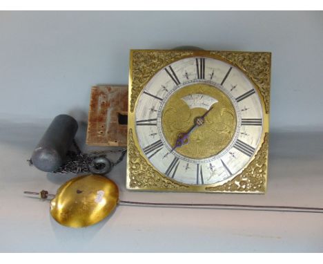 19th century brass longcase movement, with 30 hour winding by William Farker, with silvered chapter ring and Roman numerals, 