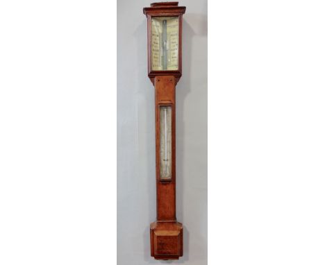 Late 19th/early 20th century oak stick barometer/thermometer by G F Eve of London, 96cm long