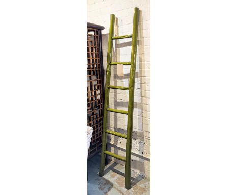 CHINESE LADDER, 42cm W x  199cm, green lacquered bamboo. 
