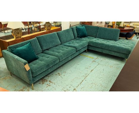 BO CONCEPT CORNER SOFA, 310cm L x 68cm H x 210cm D, blue velvet. 
