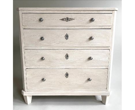 COMMODE, 19th century North European Gustavian style, grey painted with four drawers, 88cm L x 92cm H x 40cm W. 
