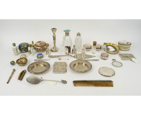 COLLECTION OF SILVERWARE, comprising Gucci silver compact card case Birmingham 1991, candlestick Asprey novelty silver items,