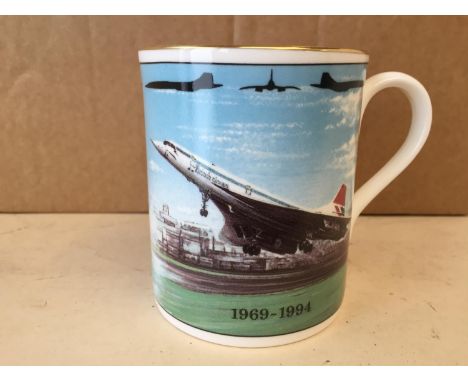 Set of 12 Royal Worcester fine bone china mugs, to commemorate the 25th anniversary of Concords first flight 1969-1994.  Boxe