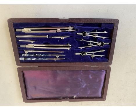 Early 20th century geometry set in a leather bound case 