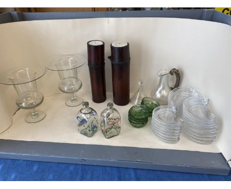 Pair of large glass vases, qty of glass candle holders, glass plates, large qty of tea light holders (Condition: all from hou