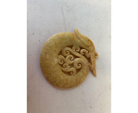 Beautifully carved natural Jade Amulet , in the form of a mythical dragon 8cm 
